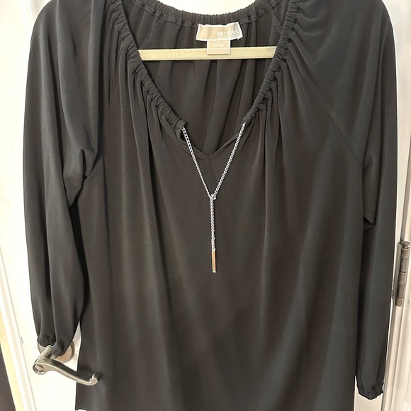 Michael Kors Tops - NWOT Michael Kors Black Rayon with silver metal neck chain blouse.